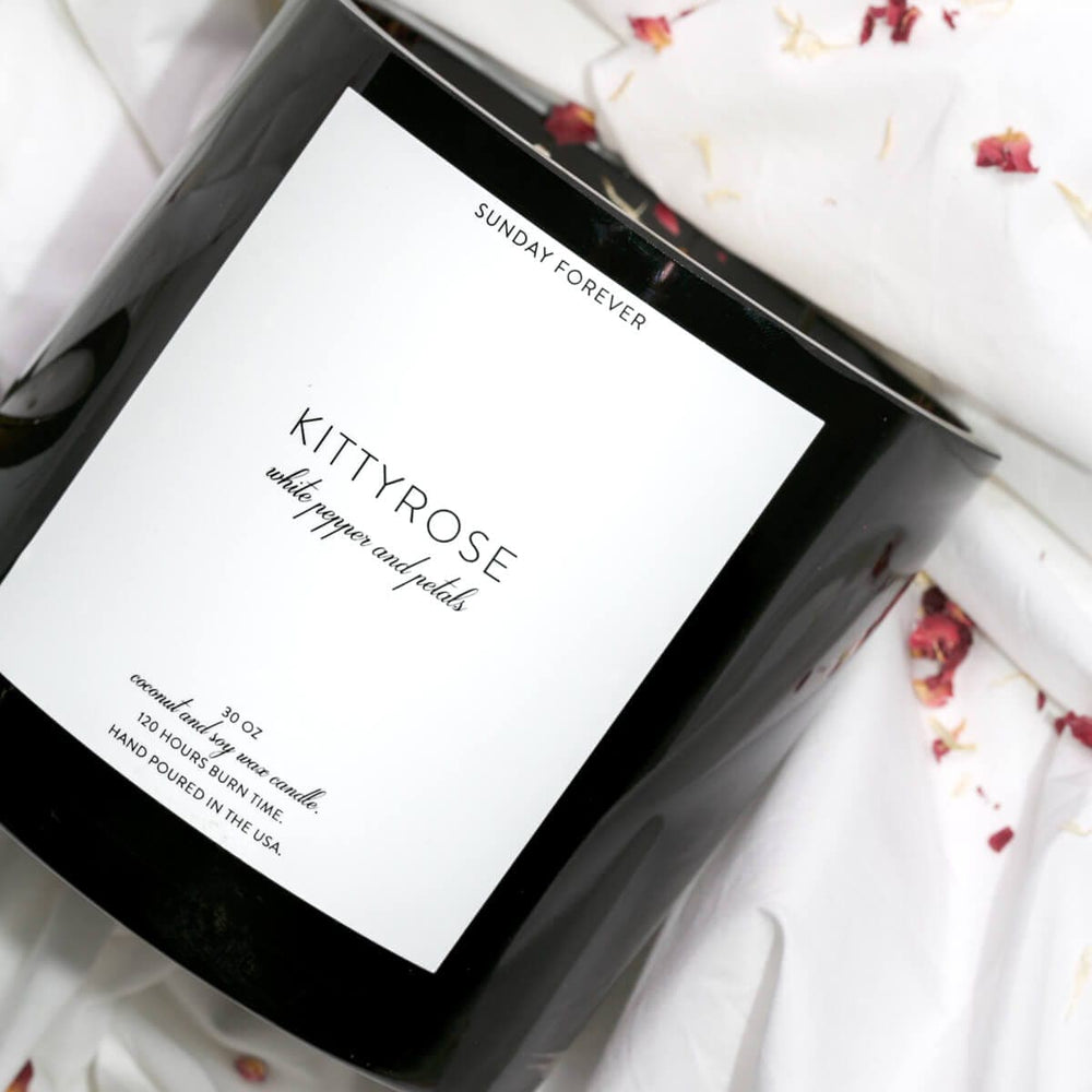 
                      
                        Sunday Forever Candles Kittyrose Luxury Candle with White Pepper and RoseKittyrose Luxury Candle | White Pepper & Rose Petals| Sunday ForeverSunday Forever NYC
                      
                    